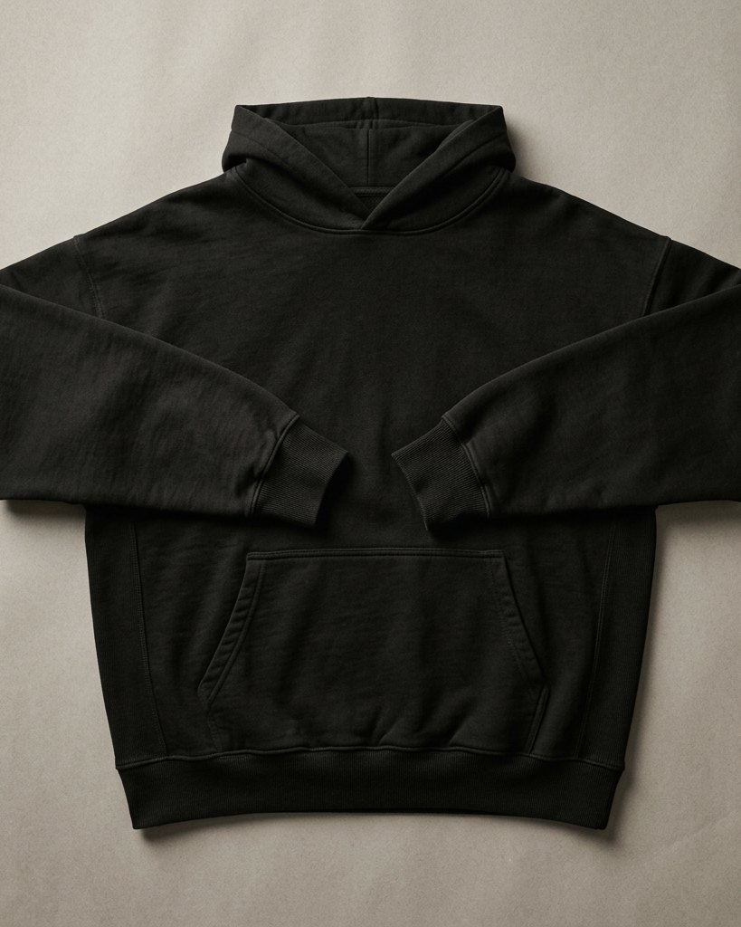 OTRACE oversized hoodie in Onyx Black, flat lay front